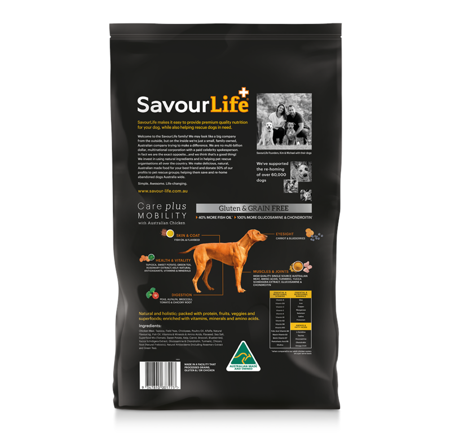 SavourLife – Adult Dog Food – Care plus – GRAIN FREE – Mobility with Australian Chicken