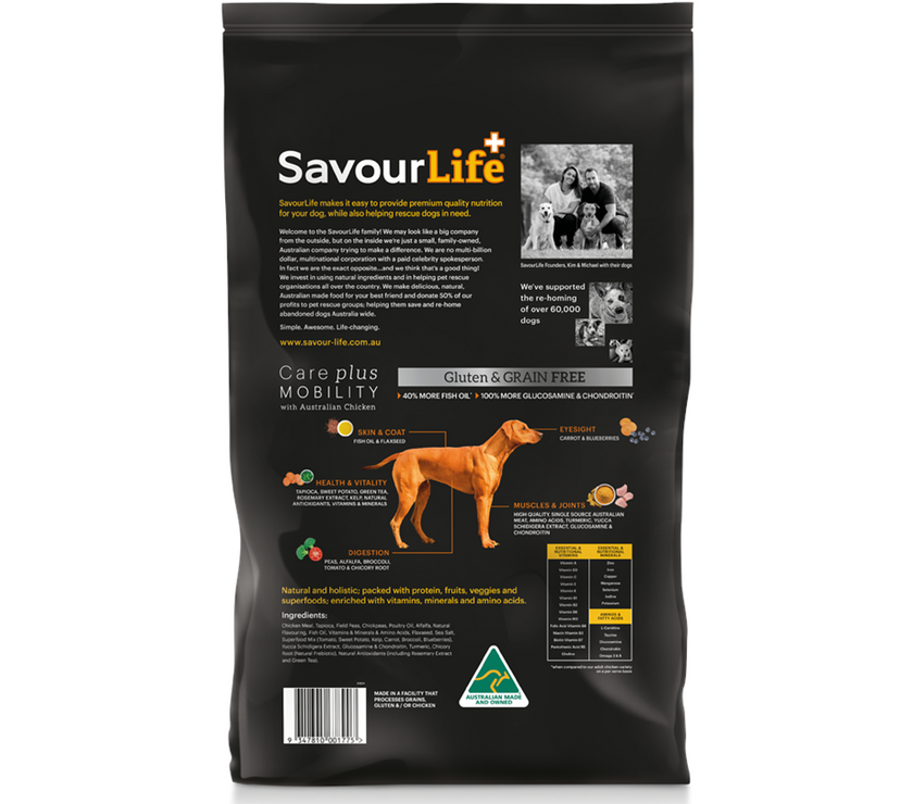 SavourLife – Adult Dog Food – Care plus – GRAIN FREE – Mobility with Australian Chicken