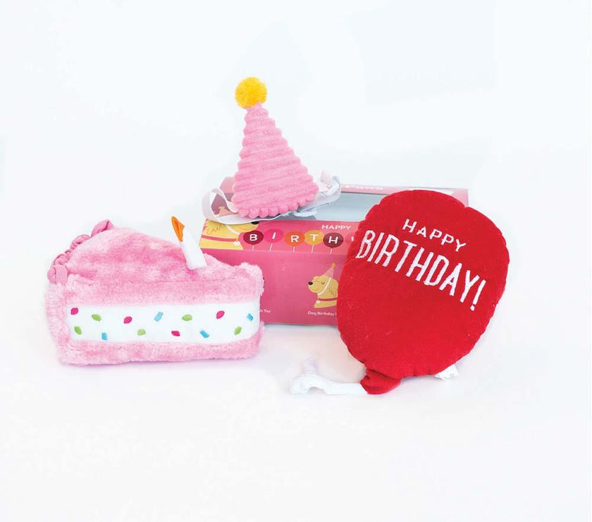 Zippy Paws – Birthday Box – 3 Piece – Pink - The Pet Standard